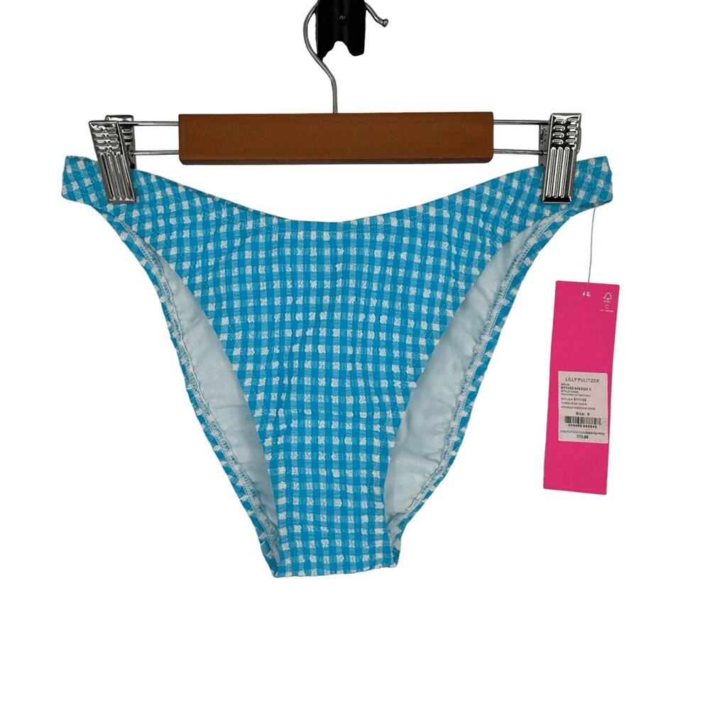 Lilly Pulitzer Pico High Cut Bikini Bottom Plaid Blue Size 2 Turquoise Oasis